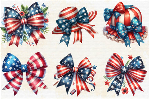 Watercolor 4th of July Coquette Bow Sublimation Clipart Bundle Sublimation SVGArt 