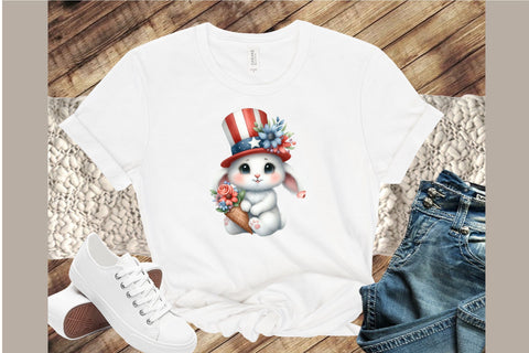Watercolor 4th Of July Cute Bunny Clipart Sublimation designartist 