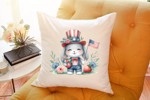 Watercolor 4th Of July Cute Bunny Clipart Sublimation designartist 