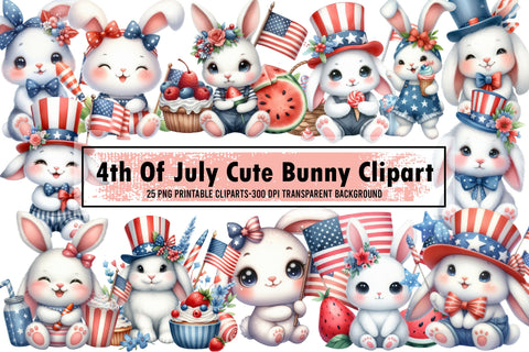 Watercolor 4th Of July Cute Bunny Clipart Sublimation designartist 