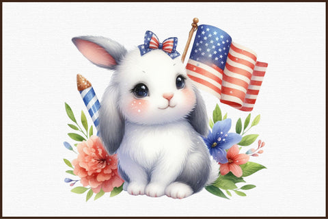 Watercolor 4th Of July Cute Bunny Clipart Sublimation designartist 