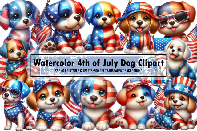 Watercolor 4th of July Dog Clipart Sublimation designartist 