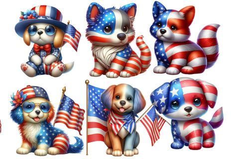 Watercolor 4th of July Dog Clipart Sublimation designartist 