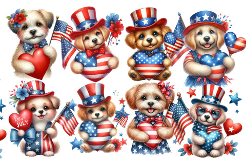 Watercolor 4th of July Dog Clipart Sublimation Rupkotha 