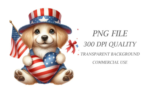 Watercolor 4th of July Dog Clipart Sublimation Rupkotha 