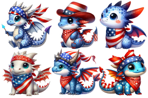 Watercolor 4th of July Dragon Clipart Sublimation Rupkotha 