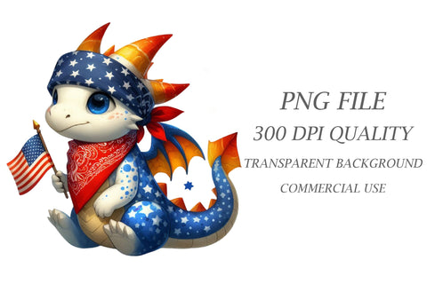 Watercolor 4th of July Dragon Clipart Sublimation Rupkotha 