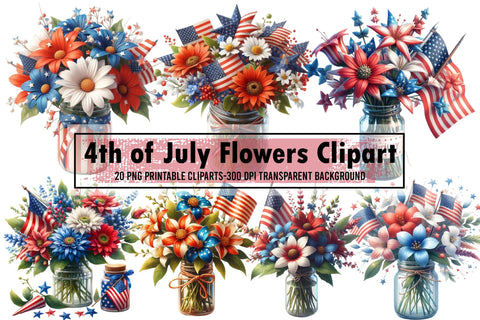 Watercolor 4th of July Flowers Clipart Sublimation designartist 