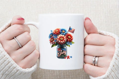 Watercolor 4th of July Flowers Clipart Sublimation designartist 