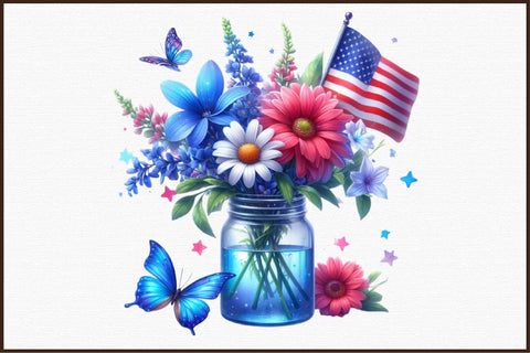 Watercolor 4th of July Flowers Clipart Sublimation designartist 