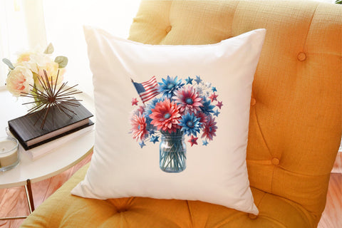 Watercolor 4th of July Flowers Clipart Sublimation designartist 