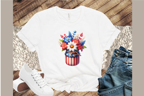 Watercolor 4th of July Flowers Clipart Sublimation designartist 