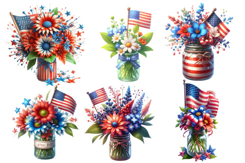 Watercolor 4th of July Flowers Clipart Sublimation designartist 