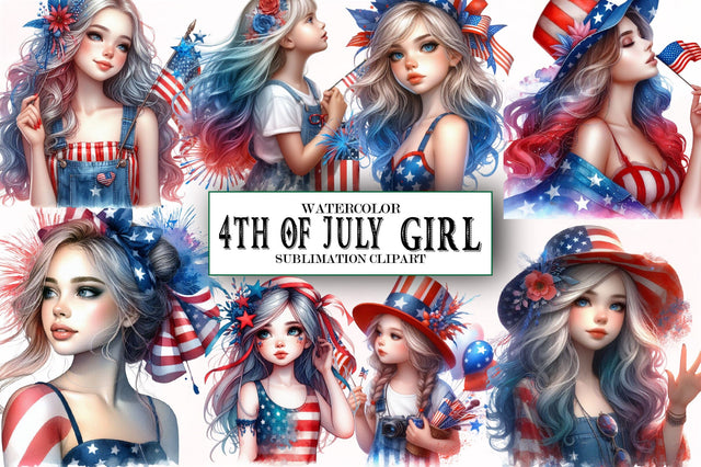 Watercolor 4th of July Girl Clipart Sublimation SVGista 