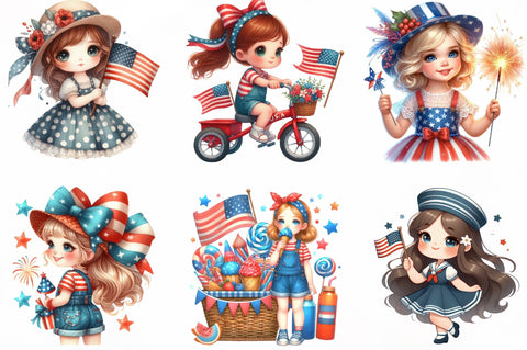 Watercolor 4th of July Girl Clipart Sublimation SVGista 