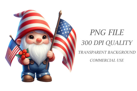 Watercolor 4th of July Gnome Clipart Sublimation Rupkotha 
