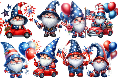 Watercolor 4th of July Gnome Clipart Sublimation Rupkotha 