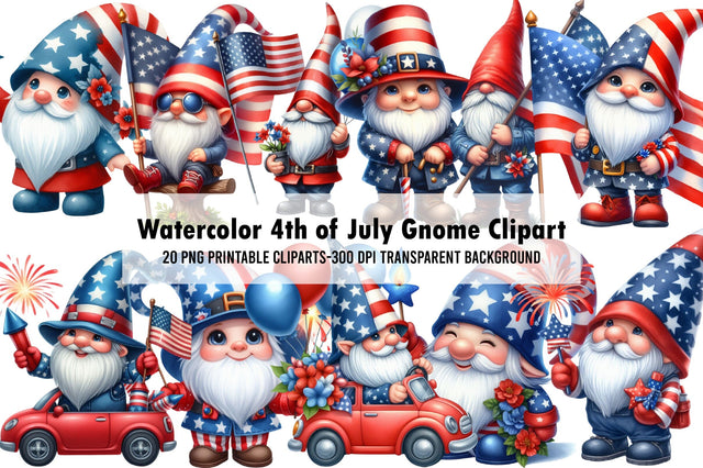 Watercolor 4th of July Gnome Clipart Sublimation Rupkotha 