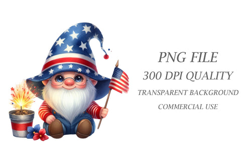 Watercolor 4th of July Gnome Clipart Sublimation Rupkotha 