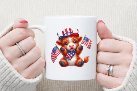 Watercolor 4th of July Highland Cow Clipart Sublimation designartist 