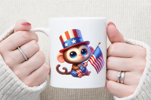 Watercolor 4th of July Monkey Clipart Sublimation designartist 