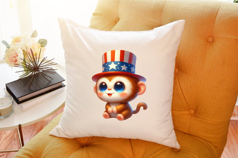 Watercolor 4th of July Monkey Clipart Sublimation designartist 