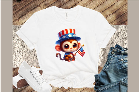 Watercolor 4th of July Monkey Clipart Sublimation designartist 