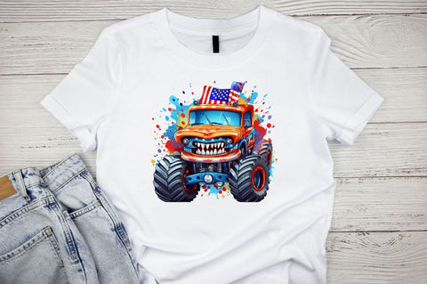 Watercolor 4th of July Monster Truck Sublimation Bundle Sublimation Designangry 