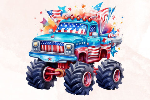 Watercolor 4th of July Monster Truck Sublimation Bundle Sublimation Designangry 
