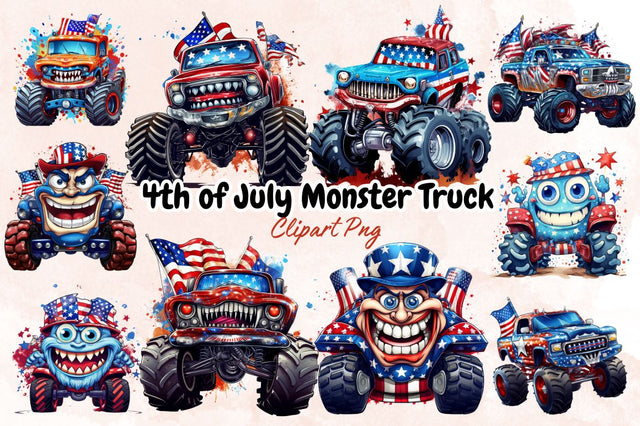 Watercolor 4th of July Monster Truck Sublimation Bundle Sublimation Designangry 