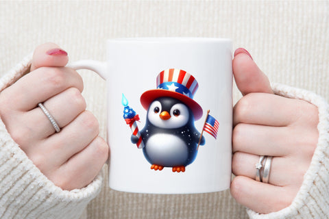 Watercolor 4th of July Penguin Clipart Sublimation designartist 