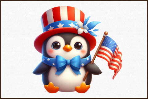 Watercolor 4th of July Penguin Clipart Sublimation designartist 