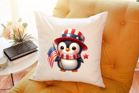 Watercolor 4th of July Penguin Clipart Sublimation designartist 