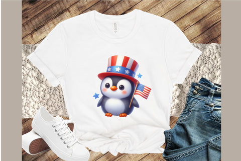 Watercolor 4th of July Penguin Clipart Sublimation designartist 