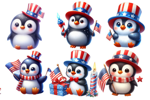 Watercolor 4th of July Penguin Clipart Sublimation designartist 