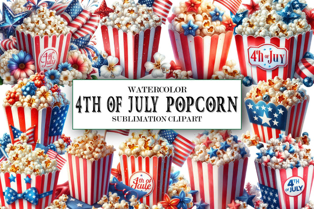 Watercolor 4th of July Popcorn Clipart Sublimation SVGista 