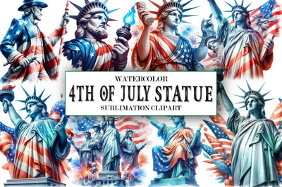 Watercolor 4th of July Statue Clipart Sublimation SVGista 