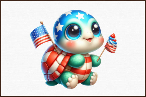 Watercolor 4th of July Turtle Clipart Sublimation designartist 