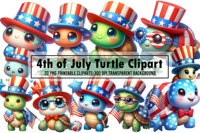 Watercolor 4th of July Turtle Clipart Sublimation designartist 