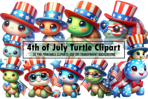 Watercolor 4th of July Turtle Clipart Sublimation designartist 