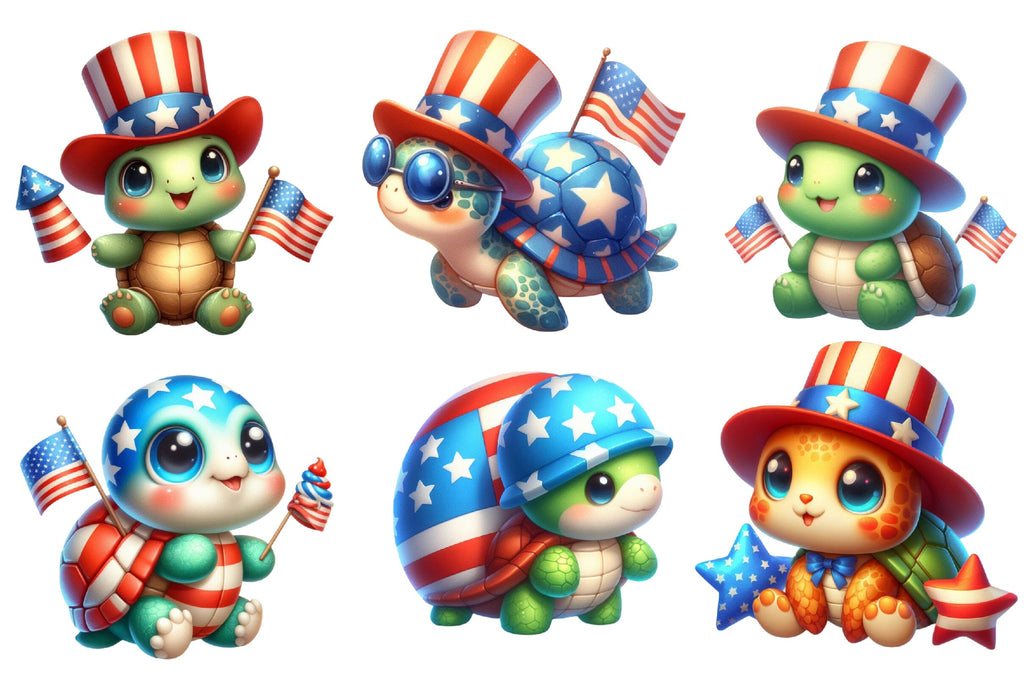 Watercolor 4th of July Turtle Clipart - So Fontsy