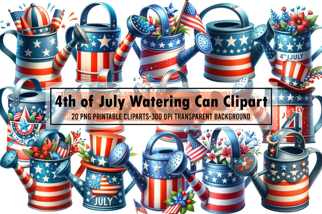 Watercolor 4th of July Watering Can Clipart Sublimation designartist 