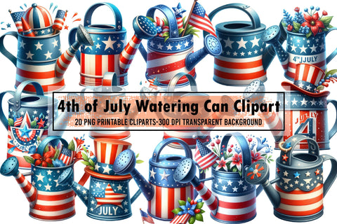 Watercolor 4th of July Watering Can Clipart Sublimation designartist 