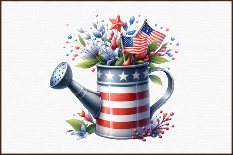 Watercolor 4th of July Watering Can Clipart Sublimation designartist 