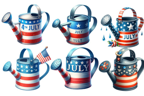 Watercolor 4th of July Watering Can Clipart Sublimation designartist 
