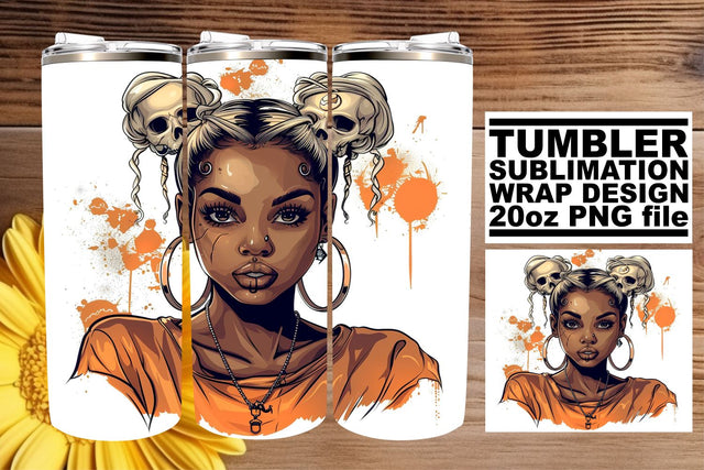 Watercolor African American Woman Halloween Tumbler 20oz Sublimation afrosvg 