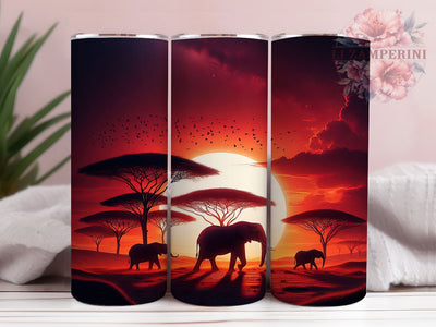 Watercolor African Savannah Tumbler, African Sunset Wrap, Exotic Wildlife Cup, Artistic Sublimation Design, Nature Gift Tumbler, Sweet Sunset Wrap, Adorable Safari Cup Sublimation Li Zamperini 