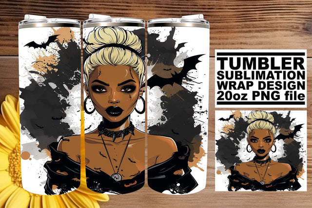 Watercolor Afro American Woman Halloween 20oz Tumbler Wrap Sublimation afrosvg 