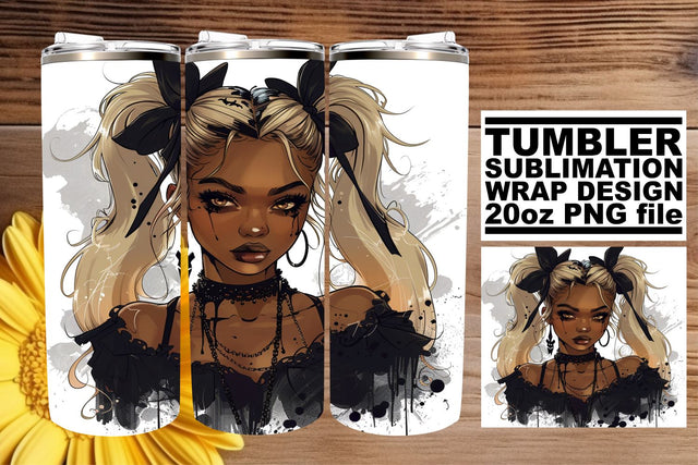 Watercolor Afro Woman Gothic Halloween Design 20oz Sublimation afrosvg 