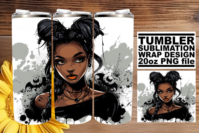 Watercolor Afro Woman Portrait Halloween Tumbler 20oz Sublimation afrosvg 